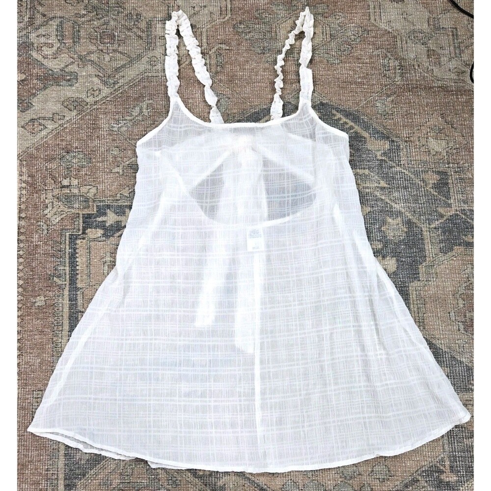 Wild Fable White Sheer Plaid Cover Up Top Bow Back Size Large NWT